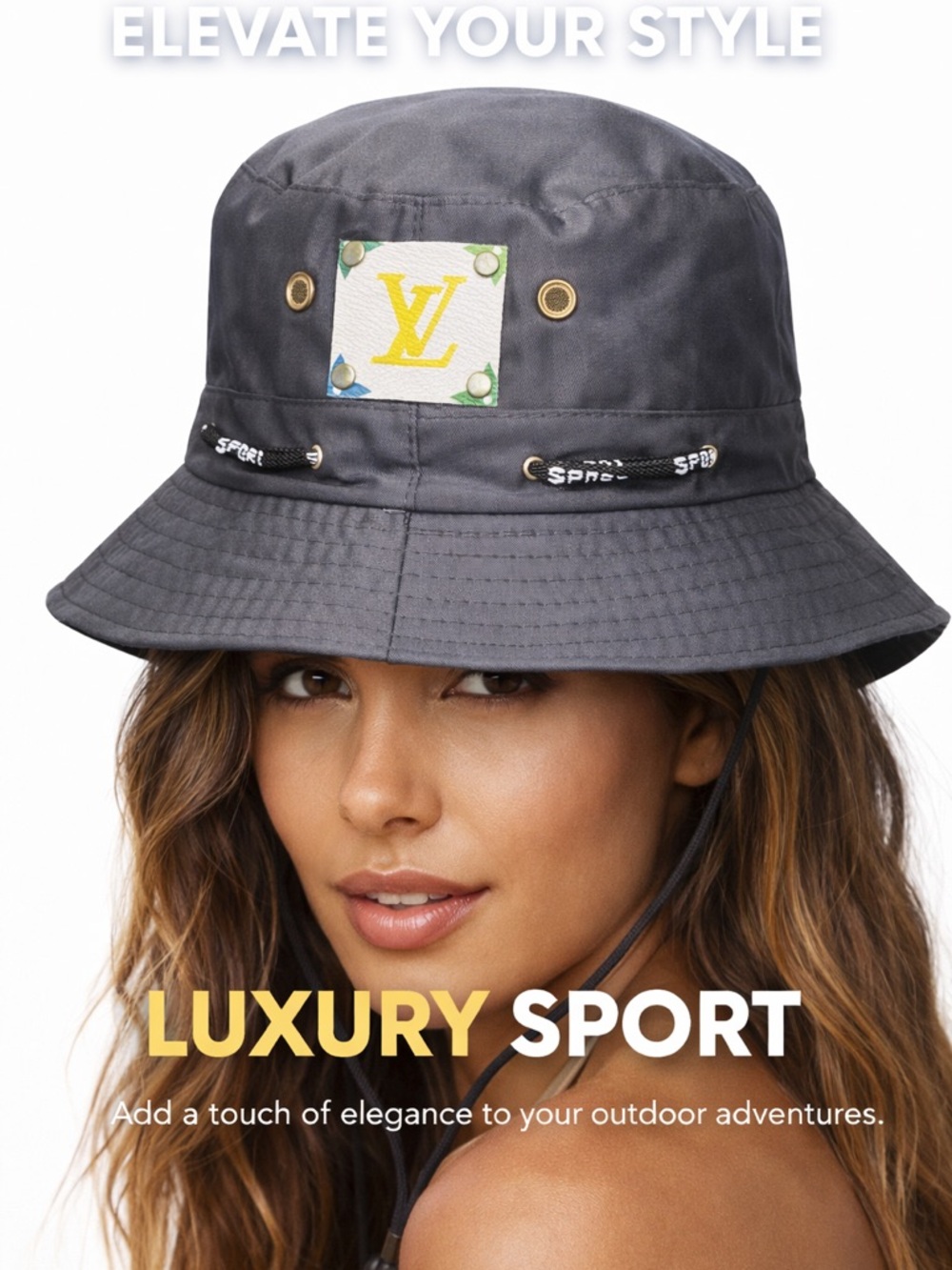 NEW! Custom Bucket Hat with Louis Vuitton Logo Patch Gray